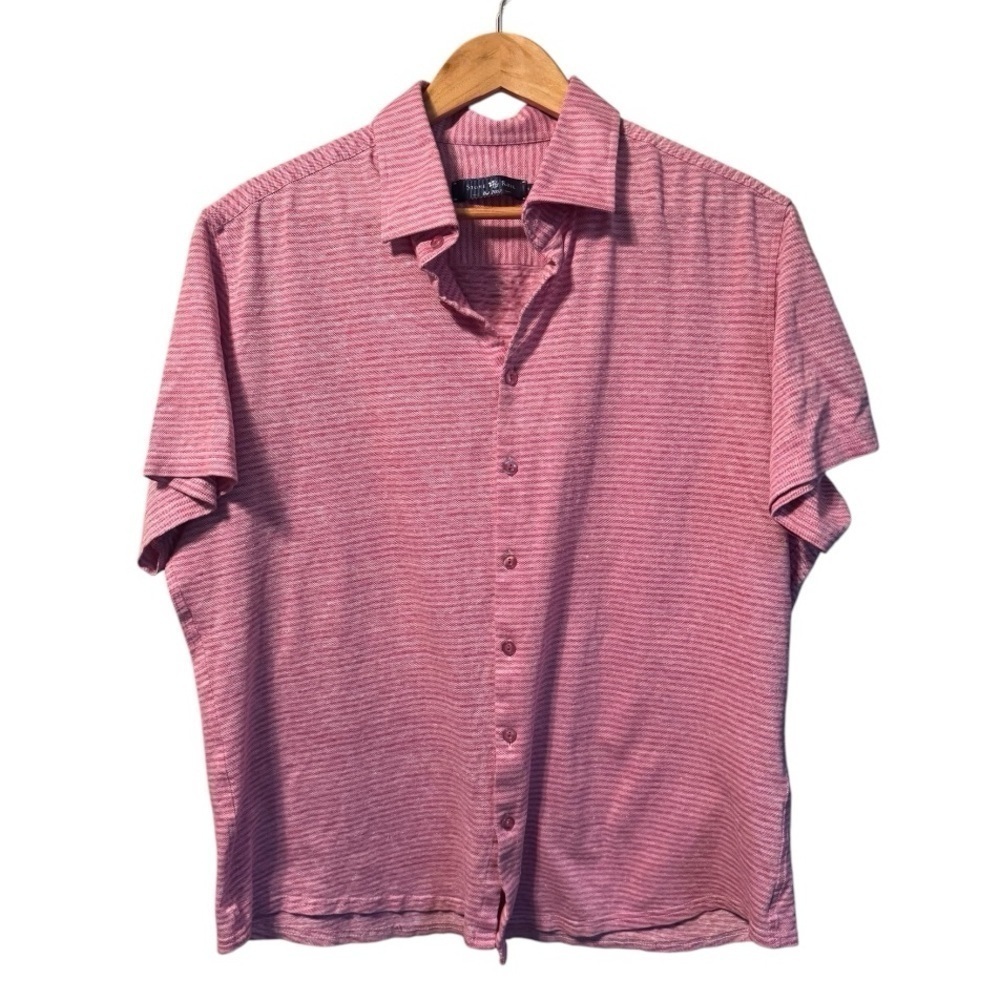 Stone Rose Linen Short Sleeve Button Down, Pink, Size Small